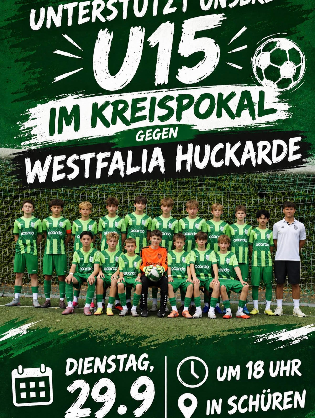 Flyer: Unterstützt unsere U15 im Kreispokal gegen Westfalia Huckarde – Dienstag, 29.9., 18 Uhr in Schüren
